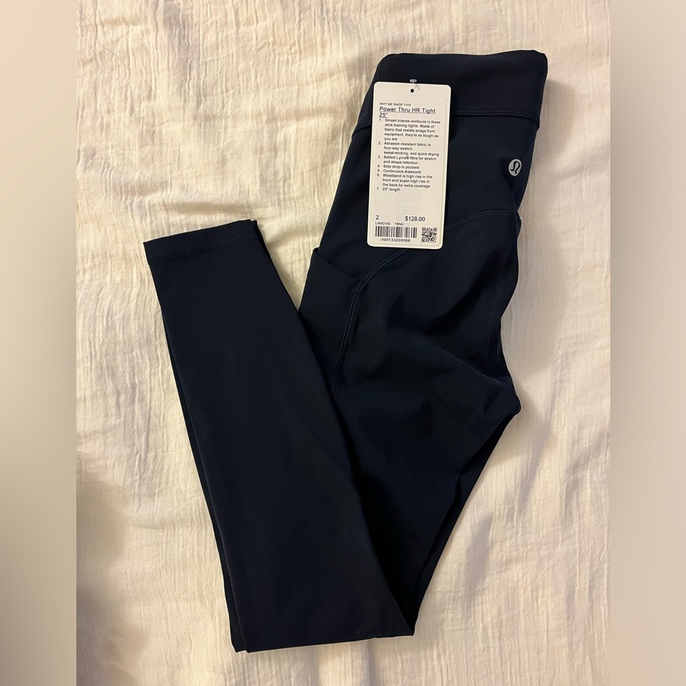 NWT Lululemon Power Thru HR Tight Leggings 25” Navy Blue